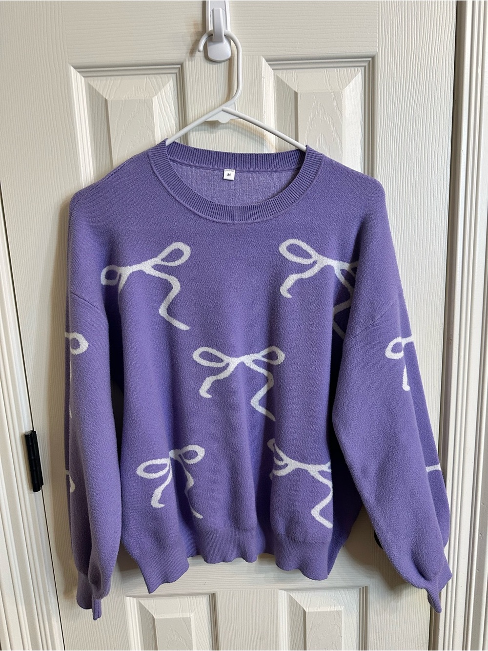 Purple Bow Pattern Crewneck Sweater